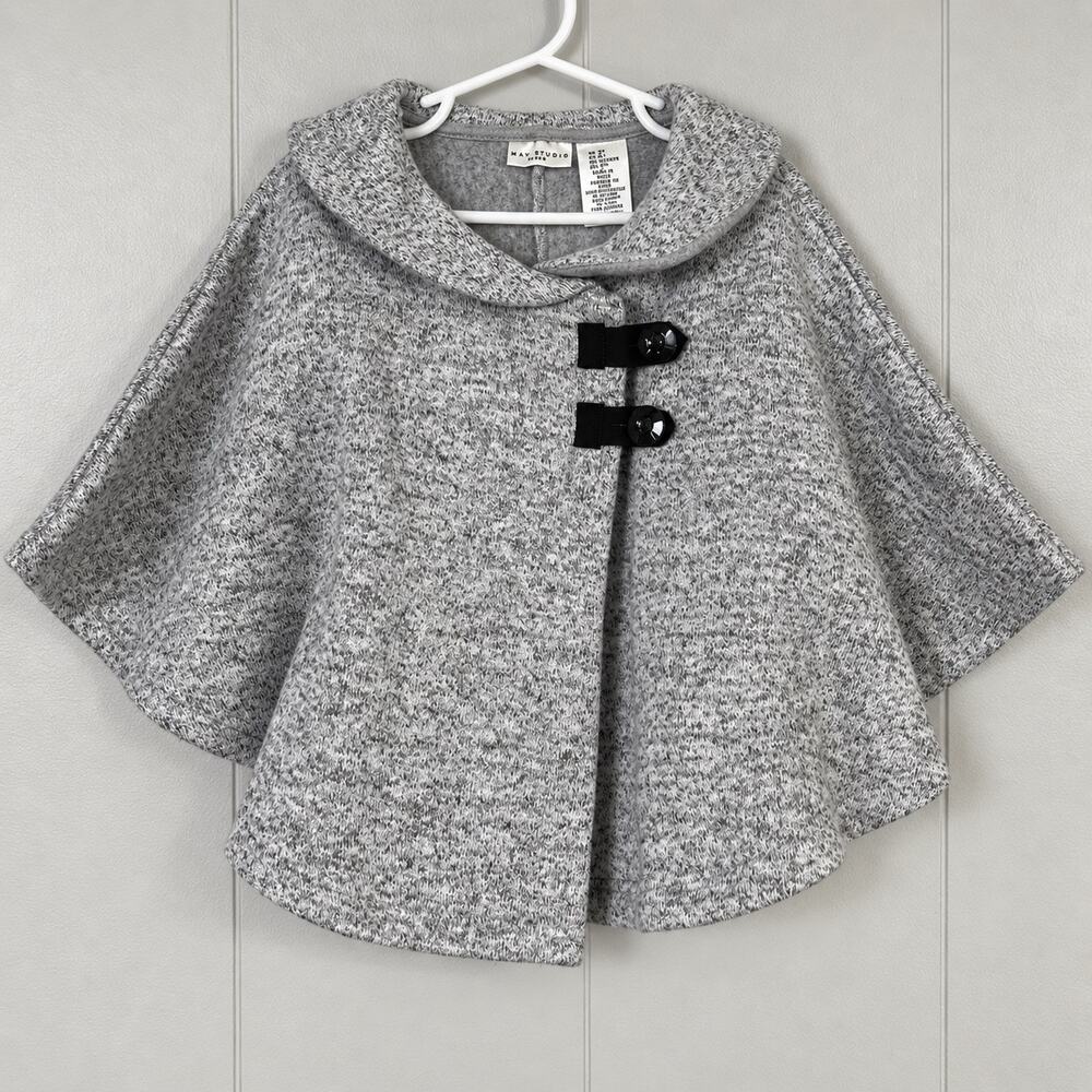 Max Studio Baby Girls 4T Gray Knit Poncho Cape Sweater
